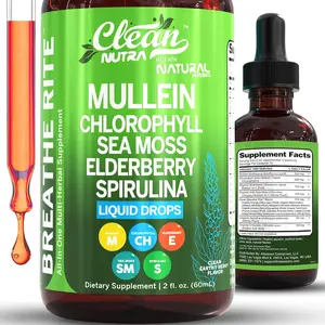 Clean Nutra Mullein Chlorophyll Drops for Lungs Detox Organic Liquid Irish Sea Moss, Spirulina, Licorice, Tart Cherry Lobelia, Motherwort & Elderberry Mullein Leaf Extract Tincture Men Women Supplement